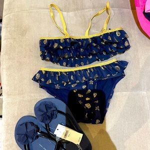 Brand new (NO TAG) H&M bikini set size 4/6 years with gap flip flops size 10/11
